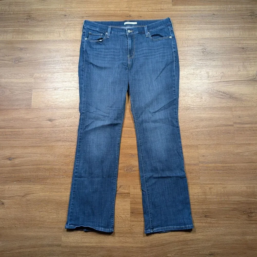 Levis Classic Bootcut Jeans Womens 16W Blue Mid Rise Dark Wash Stretch Denim